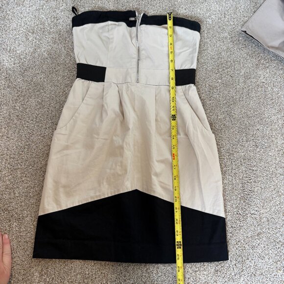 Kensie Strapless Mini Dress Y2K 90s tan black Zipper Front Pockets Size 6 - Picture 11 of 14